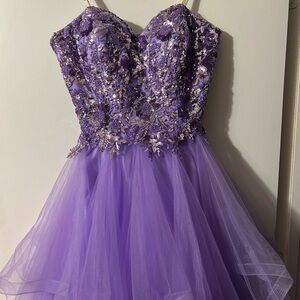Camille La Vie Purple A-line Strapless Prom Dress